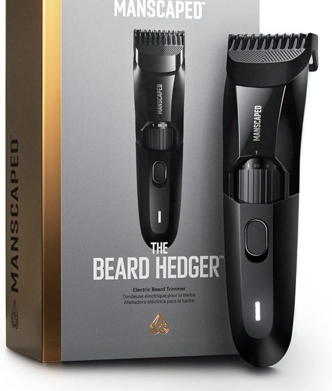 MANSCAPED® The Beard Hedger® — Premium Men’s Electric Beard Trimmer with 20 Adjustable Length Settings, Stainless Steel T-Blade for Precise Grooming, Cordless and Waterproof for Wet or Dry Use